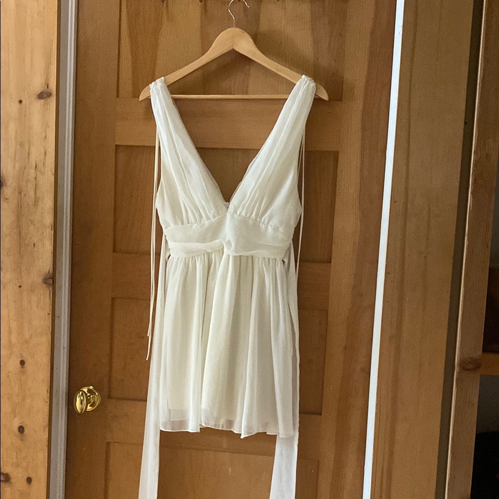Lucy in the Sky Cream V-Neck Chiffon Mini Dress